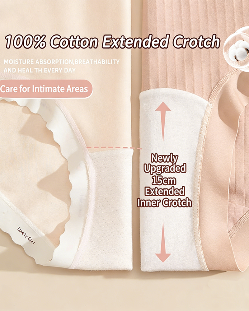 Plus-size pure cotton high-waisted briefs with extended crotch