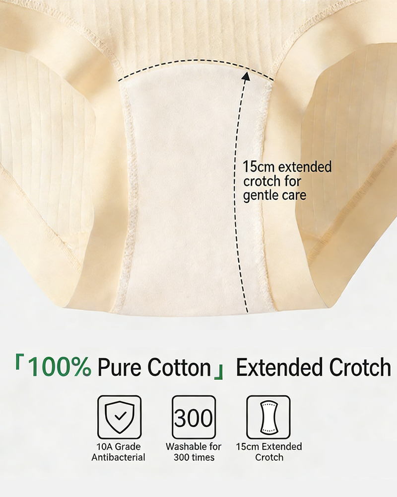 Plus-size pure cotton high-waisted briefs with extended crotch