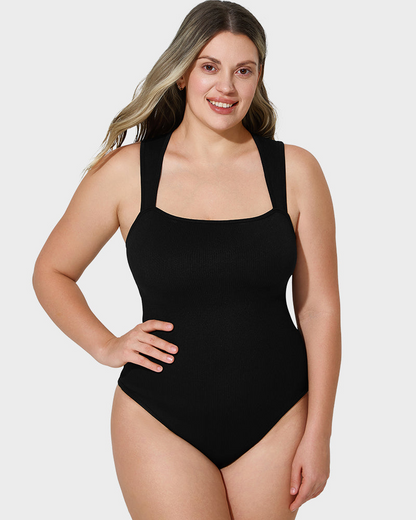 Sleeveless knit ribbed tummy tuck undershirt bodysuit