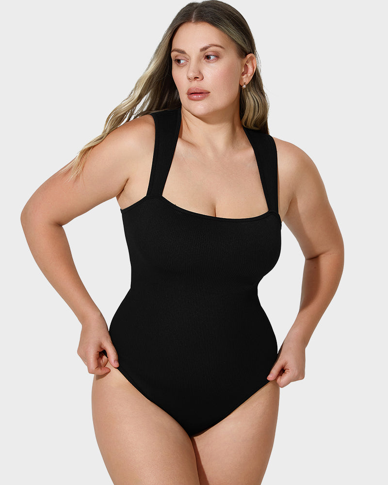 Sleeveless knit ribbed tummy tuck undershirt bodysuit