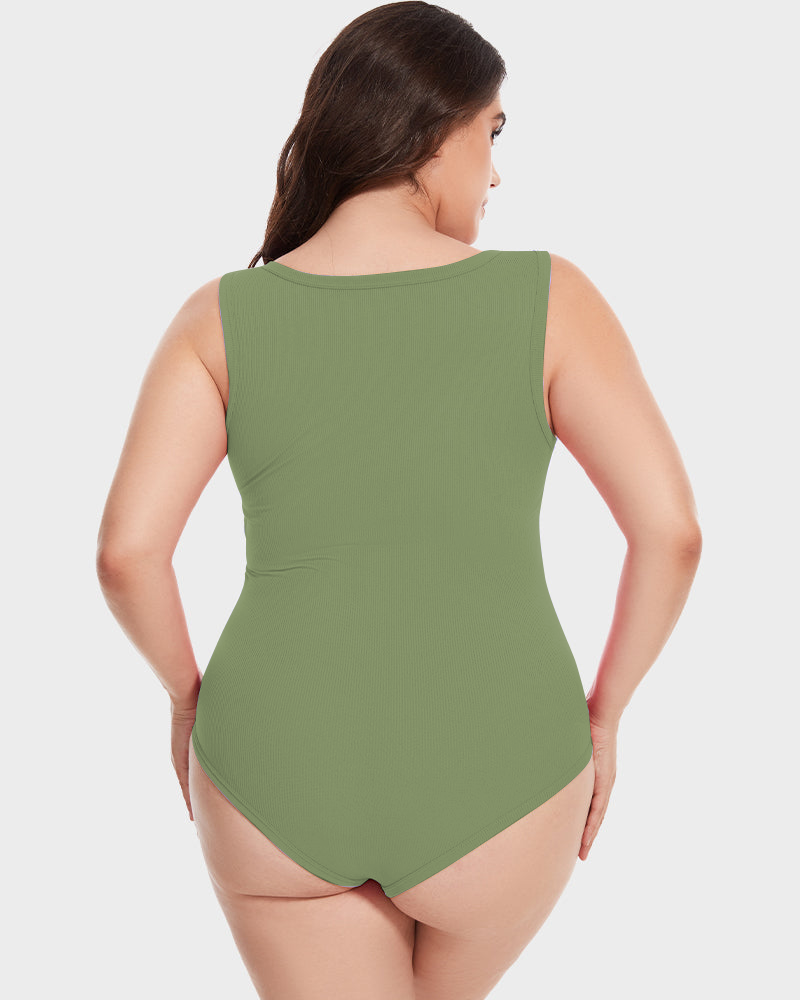 Sleeveless knit ribbed tummy tuck undershirt bodysuit