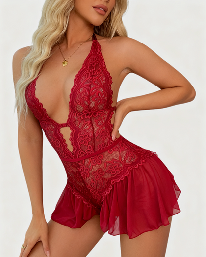 Women's Solid Color Sexy Lace One-piece Pajamas